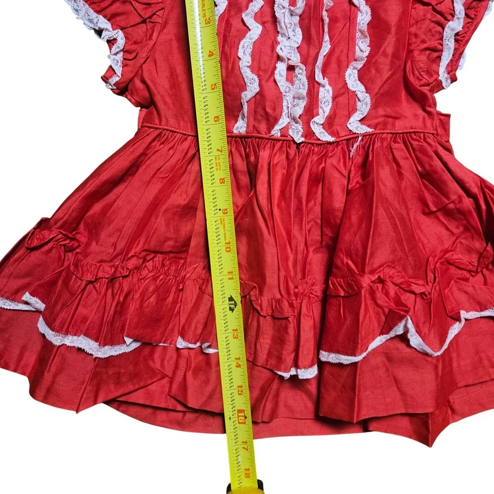 Vintage 80s Ruffle Lace Tiered Party Dress Girls 2‎ Belted Holiday Partycore